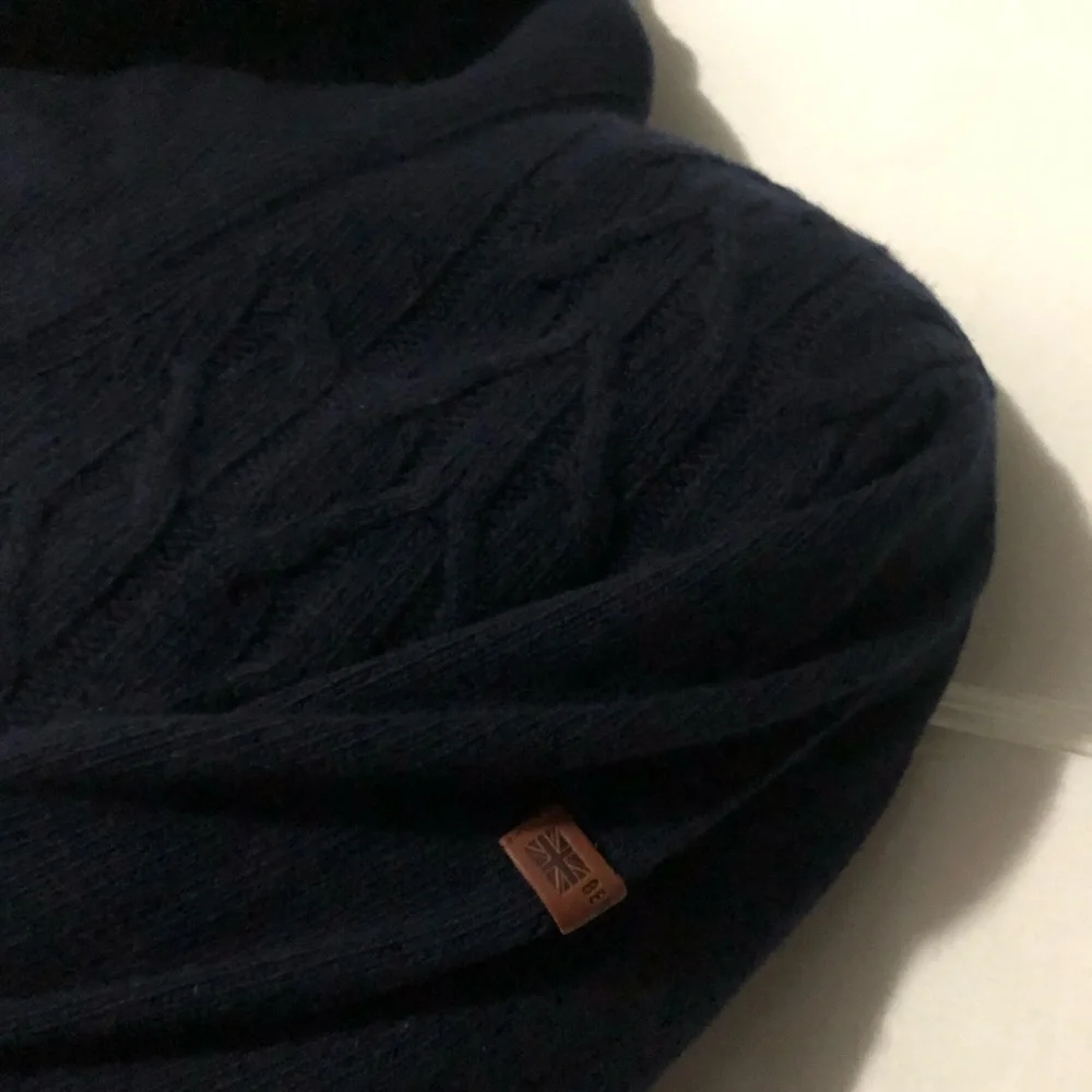 Ben Sherman Sweater Pullover Shawl Collar Blue Lambswool Cable Knit Sz Small